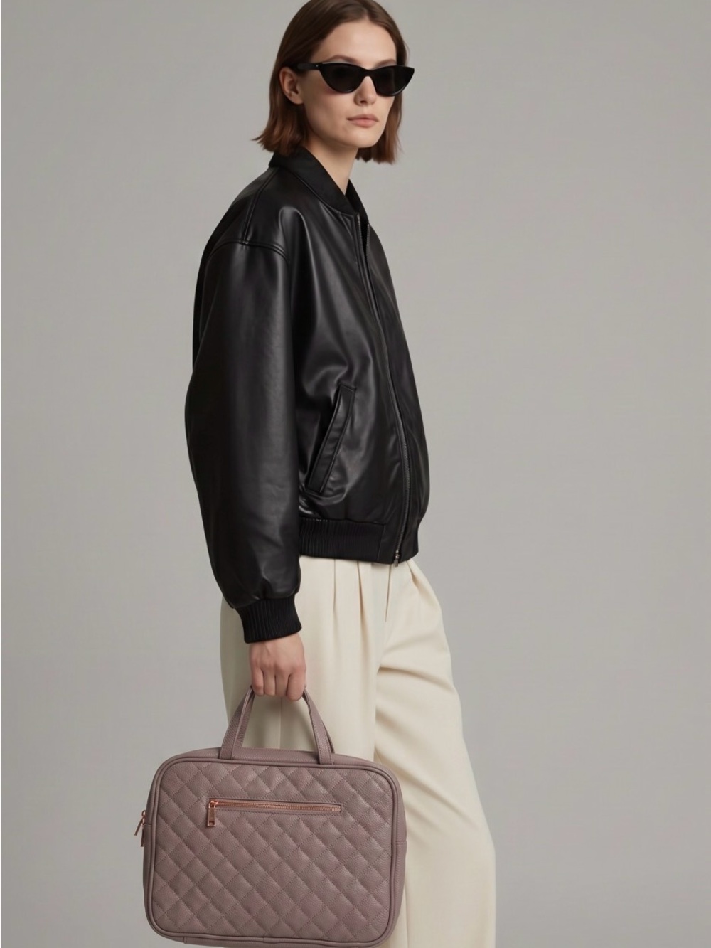Ms Lovely Quilted Travel Bag in Light Grey